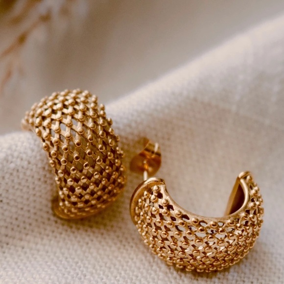 💛Gold plated earrings mesh earrings - Picture 3 of 3